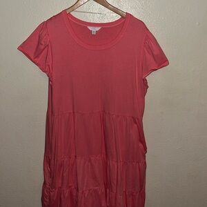 Coral Tier Dress with Pockets